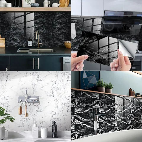 Stickers Muraux Marbre Imperméables Film Cristal Autocollant Carreaux Pour Cuisine Salle De Bain Décoration Maison