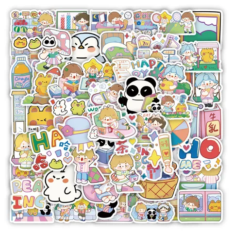 Vita Originale Quotidiana Carino Cartone Animato Graffiti Adesivi Impermeabili Decorativi Cancelleria Decalcomanie Per Diario Zaino Laptop