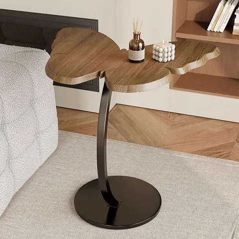 Modern Minimalist Butterfly Side Table Wooden Tabletop Metal Frame Accent Table Bedside Table Living Room