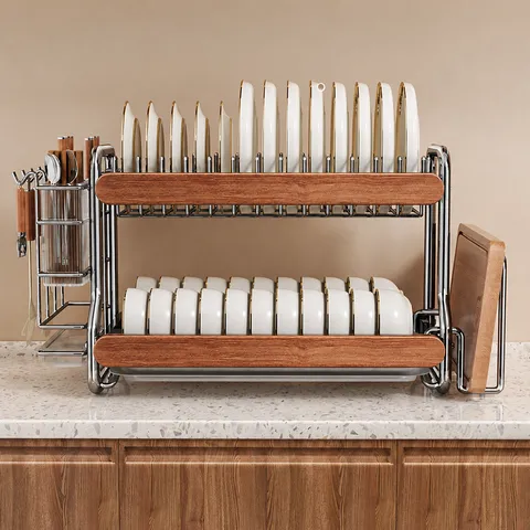 Stainless Steel Dish Drying Rack Retro Kitchen Countertop Organizer Multi-Functional Bowl Plate Drainer Shelf