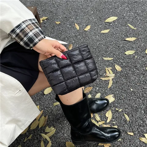 Borsa da Sera Pochette da Donna in Cotone a Quadretti Ricamata Dolce Trousse Trucco Trapuntata Puffer Organizzatore a Cerniera