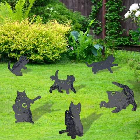 Black Acrylic Cat Silhouette Yard Art Outdoor Garden Lawn Stake Cute Kitty Decorative Ornament Ground Insert