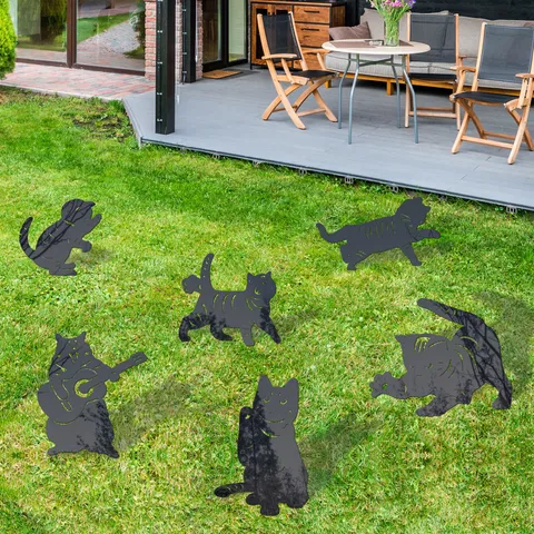 Black Acrylic Cat Silhouette Yard Art Outdoor Garden Lawn Stake Cute Kitty Decorative Ornament Ground Insert
