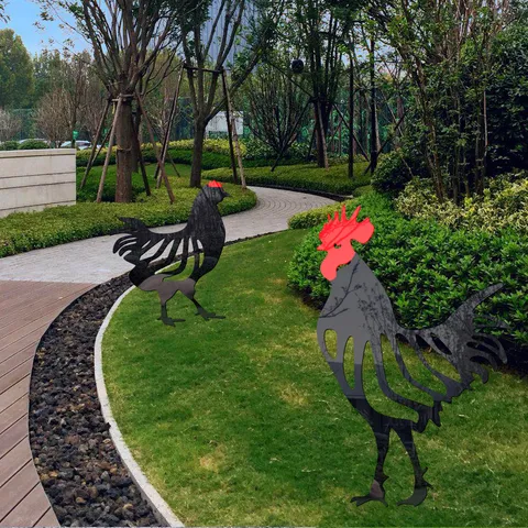 Acrylic Rooster And Hen Yard Art Outdoor Garden Stake Black And Red Silhouette Lawn Yard Decor Farmhouse Backyard Landscaping Ornament