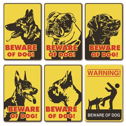 Retro Metall Blechschild Achtung Hunde Warnung Hundeart Eisenmalerei Für Outdoor Garten Hof Wanddeko