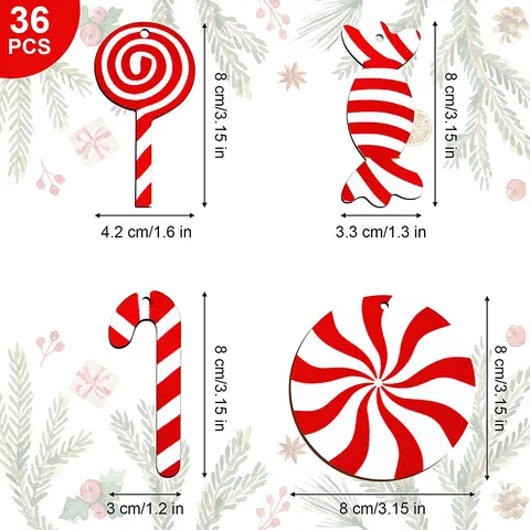 Hölzerne Weihnachts-Bonbon-Ornamente Set Lutscher Stock Hängende Anhänger Für Weihnachtsbaum Feiertag Heimparty DIY Dekorationen