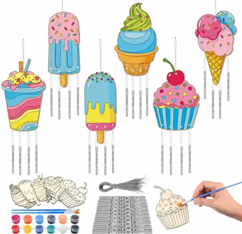 Kit Campanello e Vento Pittura Mandala in Legno DIY Bambini Fette di Legno Dipinte a Mano Set Artigianale per Decorazione Casa