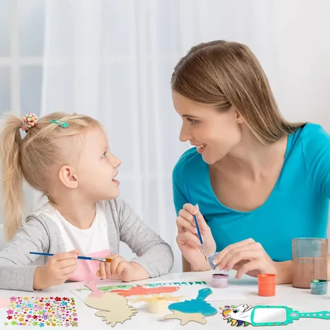 Kinderen DIY Houten Handspiegel Ambacht Kinderen Decoratieve Prinses Spiegel Schilderij Houten Speelgoed met Diamant Stickers