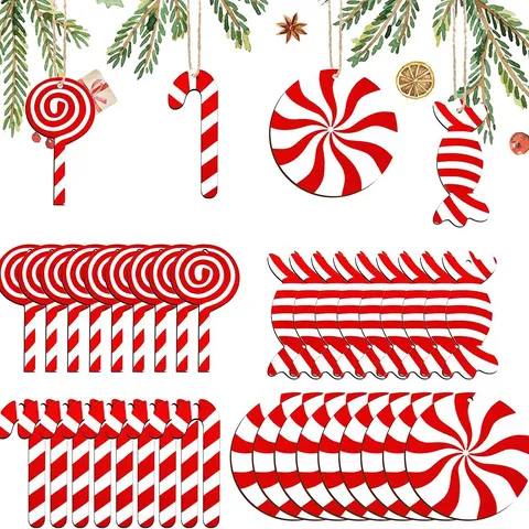 Hölzerne Weihnachts-Bonbon-Ornamente Set Lutscher Stock Hängende Anhänger Für Weihnachtsbaum Feiertag Heimparty DIY Dekorationen