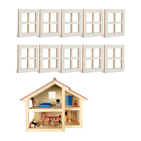 Wooden Mini Four-Grid Window Dollhouse Furniture Accessories Handmade DIY Miniature Model Home Decor Craft