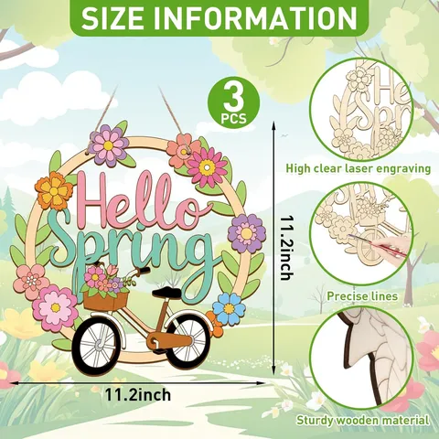 Unvollendetes Holz Kranz Hängendes Schild Frühlingsblumen Tür Dekor Mit Seil Lasergeschnitzt DIY Handwerk Heimdekoration