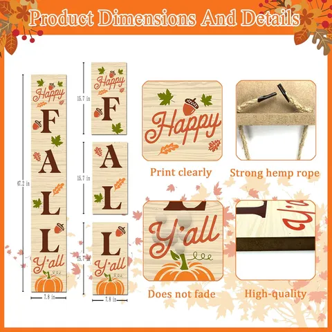 Enseigne de Bienvenue Verticale en Bois Décoration de Porte de Ferme Saisonnière Noël Halloween Automne Panneau sur Pied pour Cour Maison