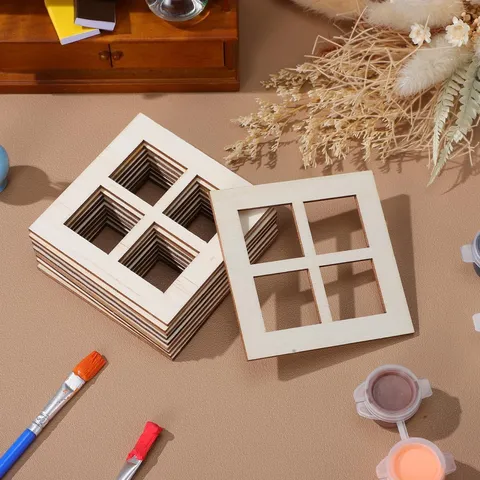 Wooden Mini Four-Grid Window Dollhouse Furniture Accessories Handmade DIY Miniature Model Home Decor Craft