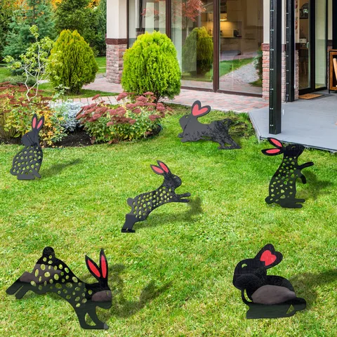 Acrylic Rabbit Yard Art Outdoor Garden Lawn Stake Black Hollow Silhouette Decorative Yard Sign Plant Pot Ornament