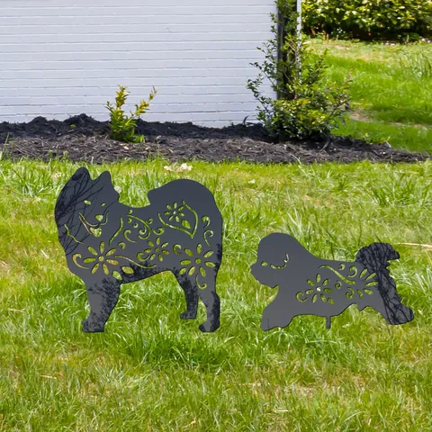 Acrylic Dog Silhouette Garden Stake Hollow Floral Yard Art Outdoor Lawn Yard Decorative Sign Puppy Ornament