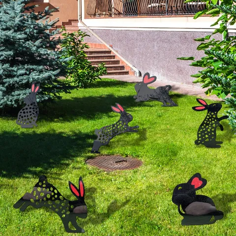 Acrylic Rabbit Yard Art Outdoor Garden Lawn Stake Black Hollow Silhouette Decorative Yard Sign Plant Pot Ornament