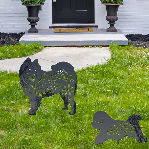 Acrylic Dog Silhouette Garden Stake Hollow Floral Yard Art Outdoor Lawn Yard Decorative Sign Puppy Ornament