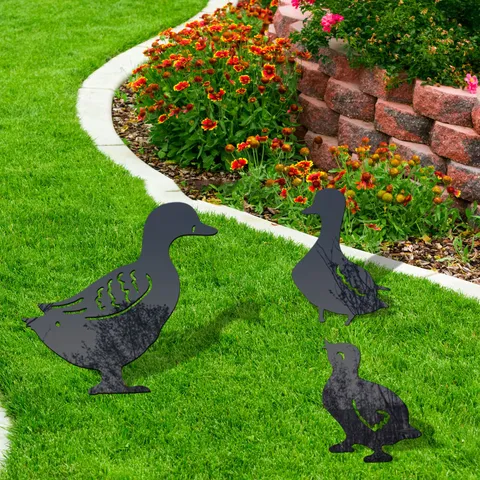 Acrylic Duck Family Garden Stake Yard Art Outdoor Lawn Decor Waterproof Black Silhouette Animal Ornament Yard Sign