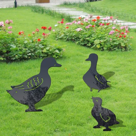 Acrylic Duck Family Garden Stake Yard Art Outdoor Lawn Decor Waterproof Black Silhouette Animal Ornament Yard Sign
