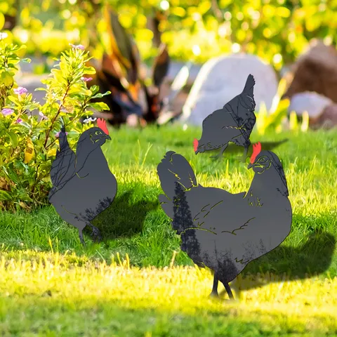 Acrylic Chicken Garden Stake Yard Art Outdoor Lawn Decor Black Silhouette Animal Sign Waterproof Garden Ornament