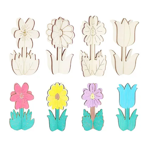 Unfertiges Holzblumen DIY 3D Montage Handwerk Ornament aus Naturholz Heimdekoration Malen Puzzle Spielzeug für Kinder Erwachsene