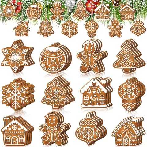 Hölzerne Weihnachten Lebkuchenmann Schneeflocke Hängende Ornamente Feiertag Party Baum Dekor