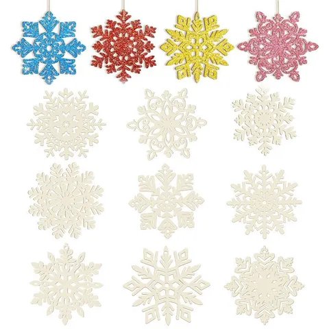 Hölzerne Blanke Weihnachtliche Hohle Schneeflocken Ornamente Mit Hängeseil Unfertige Diy Baum Hängeanhänger Für Party Deko