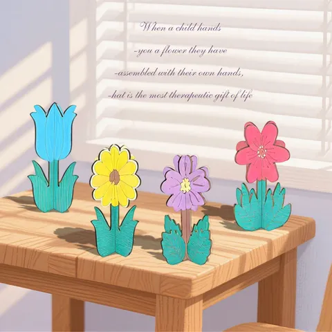 Unfertiges Holzblumen DIY 3D Montage Handwerk Ornament aus Naturholz Heimdekoration Malen Puzzle Spielzeug für Kinder Erwachsene