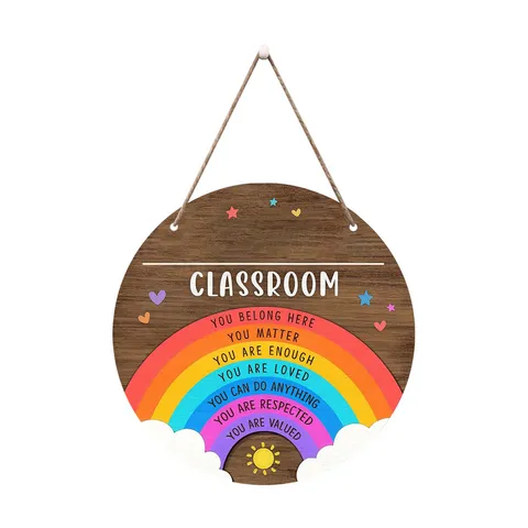 Kreatives Holz Türschild Hängender Anhänger Klassenzimmer Willkommensschild Dekoratives Rundes Schild Mit Regenbogenstift Für Zuhause