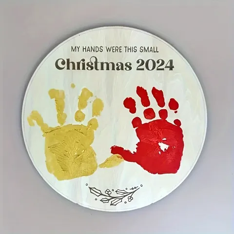 Placa Conmemorativa De Huella De Mano De Bebé De Madera Navidad Adorno Decorativo Redondo Regalo De Recuerdo De Recién Nacido Para Dormitorio Decoración Del Hogar