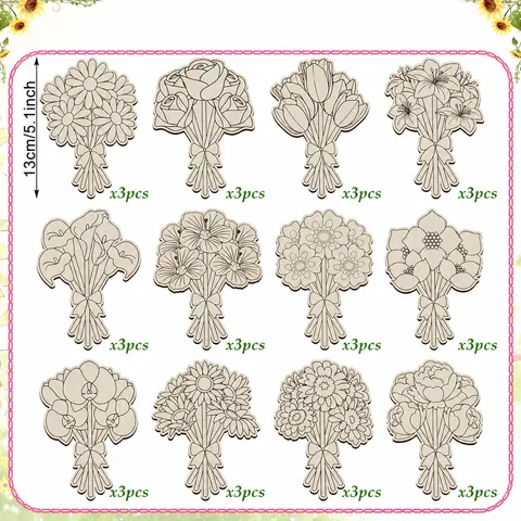 Hölzerne Frühlingsblumen Form Kinder DIY Malerei Handwerk Holzschnitzerei Blumen Dekoration Unfertige Holzscheiben Bastelset