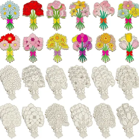 Hölzerne Frühlingsblumen Form Kinder DIY Malerei Handwerk Holzschnitzerei Blumen Dekoration Unfertige Holzscheiben Bastelset