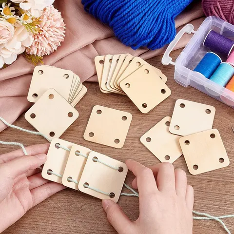 Cartes de Métier à Tisser en Bois Cartes de Tissage Tablette Carrées Vierges Avec Quatre Trous Accessoires de Tissage Bricolage DIY