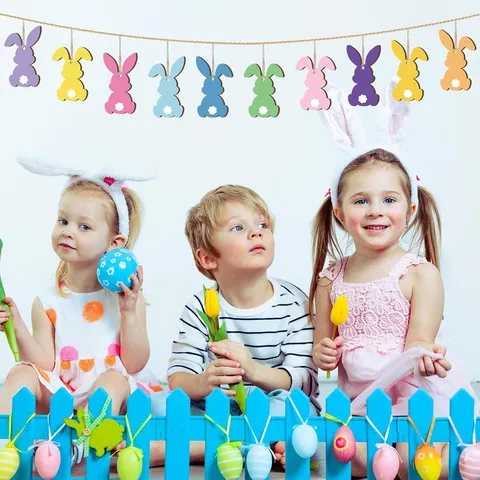 Oster Holz Hase Hängende Ornamente Hohl Kaninchen Holzscheiben Für Party Wand Baum Feiertagsdekoration