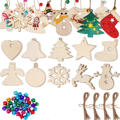Christmas Crafts Christmas Tree Pendant Carved Wood Holiday Party Decoration Tag Home Decoration Props