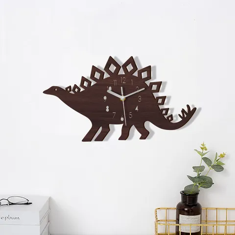 Hölzerne Dinosaurier Wanduhr Cartoon Stille Hängende Uhr Für Kinderzimmer Schlafzimmer Dekorative Wanduhr