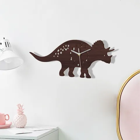 Wooden Cartoon Dinosaur Wall Clock Silent Non-Ticking Decorative Hanging Clock For Kids Room Bedroom Nursery Wall Decor