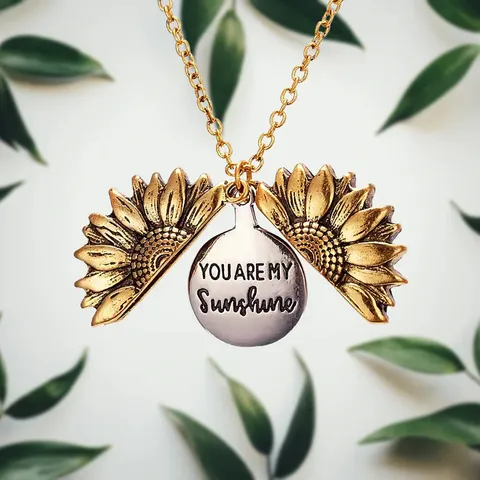 Sunflower Engraved Double Layer Pendant Necklace Alloy Vintage Sunshine Flower Charm Sweater Chain Jewelry For Women Party