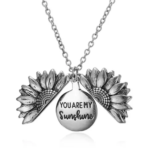 Sunflower Engraved Double Layer Pendant Necklace Alloy Vintage Sunshine Flower Charm Sweater Chain Jewelry For Women Party