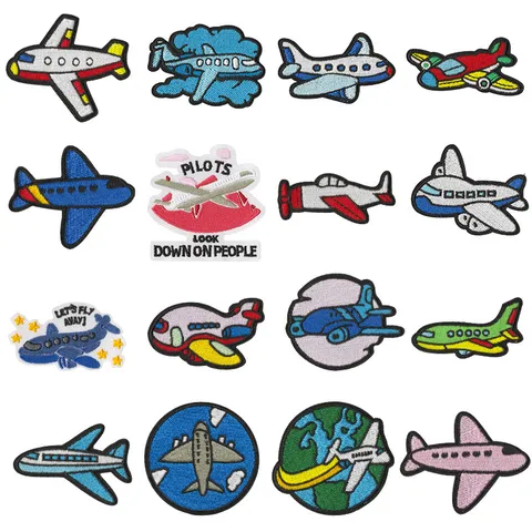Cartoon Airplane Embroidery Patch Iron On Applique DIY Clothes Shoes Bags Decorative Badges Accessories