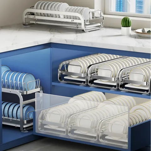 Stainless Steel Kitchen Dish Drying Rack Pull Out Sliding Storage Rack Bowl Plate Organizer