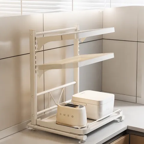 Kitchen Microwave Oven Rack Multifunctional Countertop Storage Shelf Carbon Steel Pull-Out Oven Holder Organizer