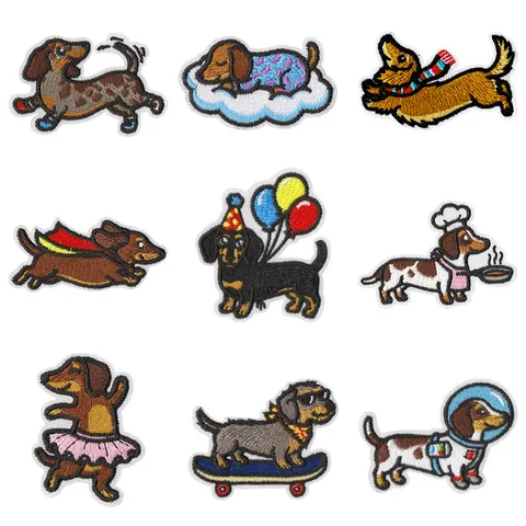 Cute Dachshund Embroidery Patch Iron-on Sew-on Dog Applique Badge For Jeans Jacket Clothing Decorative DIY Patch