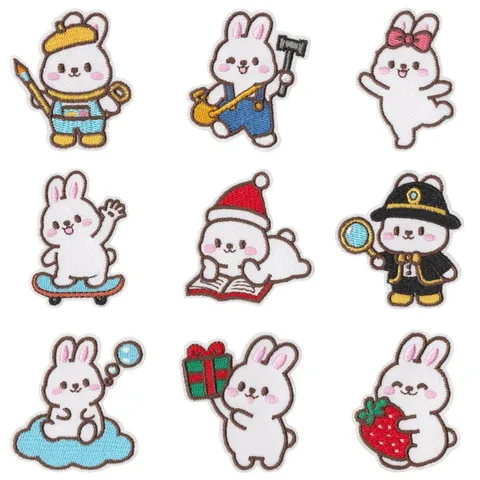 Süße Cartoon Hase Bestickte Flicken Aufbügeln Aufnähen Applikation DIY Kleidung Jacke Hut Rucksack Dekoration