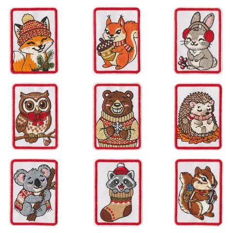 Christmas Forest Animal Embroidery Patches Cute Cartoon Iron On Badges For Clothes Hats DIY Decorative Applique Craft