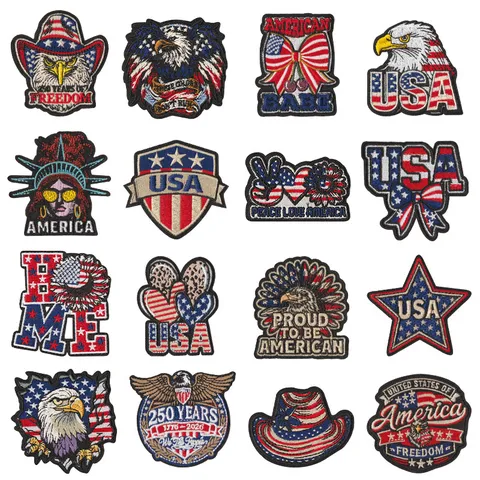American Flag Eagle Embroidered Patches Statue of Liberty USA Patriotic DIY Iron On Badge Applique For Clothing Jackets Hats