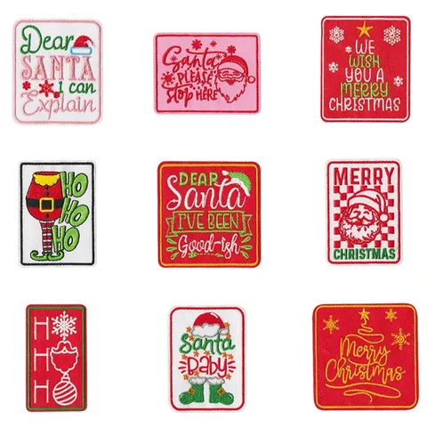 Retro Christmas Embroidered Patches Santa Claus Tree Snowflake Applique Iron On DIY Clothing Hat Bag Decorative