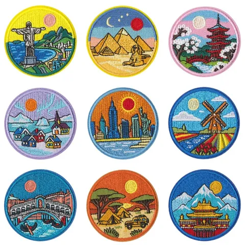 World Travel Landmark Embroidery Patches Iron On Cute Badge Applique For Clothing Backpack Jacket Hat DIY Decoration