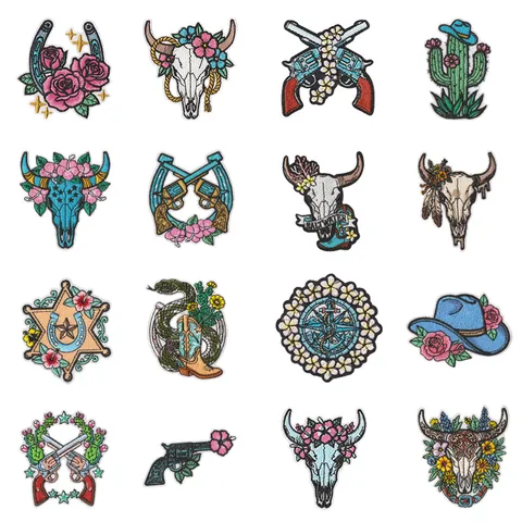 Western Style Cowboy Embroidered Patch Iron On Applique Badge For Clothes Hat Jacket Repair Decorative DIY