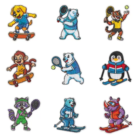 Cute Cartoon Animal Embroidery Patches Iron On Skiing Penguin Tiger Bear Dog Cloth Applique DIY Garment Accessories